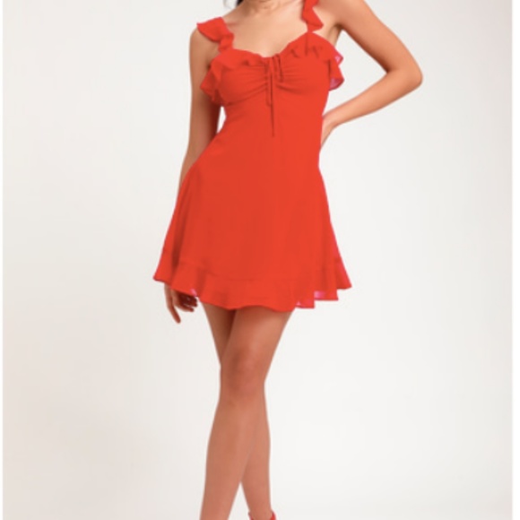 Lulu's Red Ruffled Mini Dress NEVER WORN - Picture 2 of 5